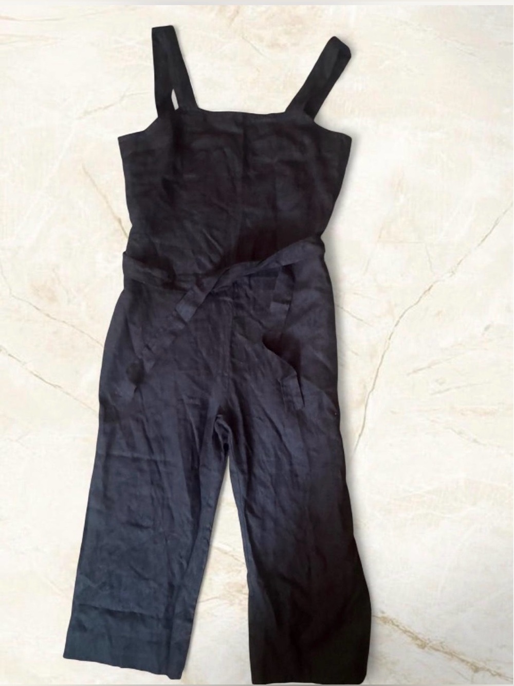 Quince 100% European Linen Square Neck Black Jumpsuit Large Minimalist Capsule